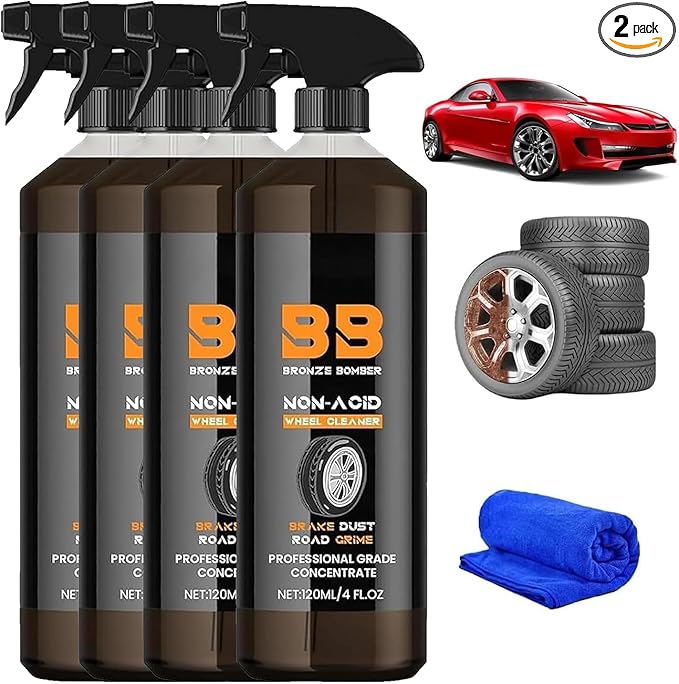 2025 Upgraded Bronze Bomber Wheel Cleaner, Tire Cleaner,- Safe on Chrome and All Wheel Finishes - Brake Dust, Dirt, Browning, Grease, and Grime Remover (US Stock) (4Pack)