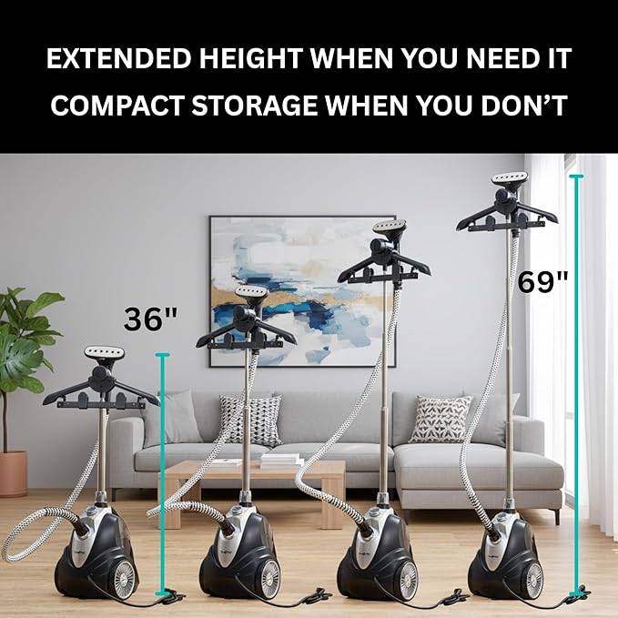 True & Tidy Luxury Upright Garment Steamer with 10 Steam Settings, Smart Auto Shut-Off 1800 Watt Powerful Standing Clothes Steamer, Fast Heat-Up Fabric Steamer, Eclipse