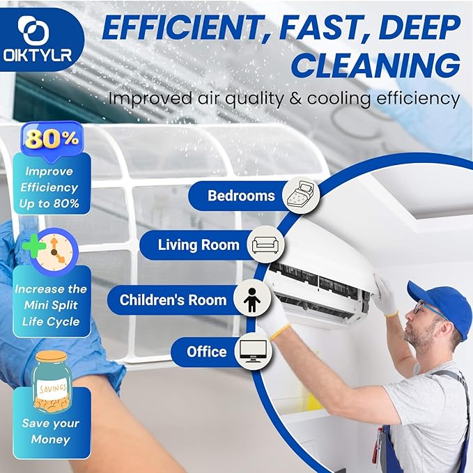 Oiktylr 13Pcs Mini Split Cleaning Kit Bag with 2L High Pressure Sprayer, Air Conditioner Cleaning Kit with Waterproof PVC AC Cleaning Cover Bib with 10pcs HVAC Cleaning Tools, Large