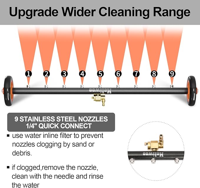 Undercarriage Pressure Washer Attachment, Upgrade 30 Inch Power Washer Water Broom with 9 Nozzles, Dual-Function Underbody Car Wash Surface Cleaner with 3 Pieces Extension Wand- 4000PSI