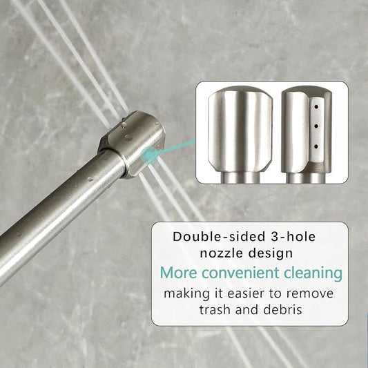 All-Metal RV Toilet Wand with Shut-Off Valve, RV Black Tank Cleaning Wand with 360 Degree Swivel Adapter and Power Nozzle (Double-sided nozzles)