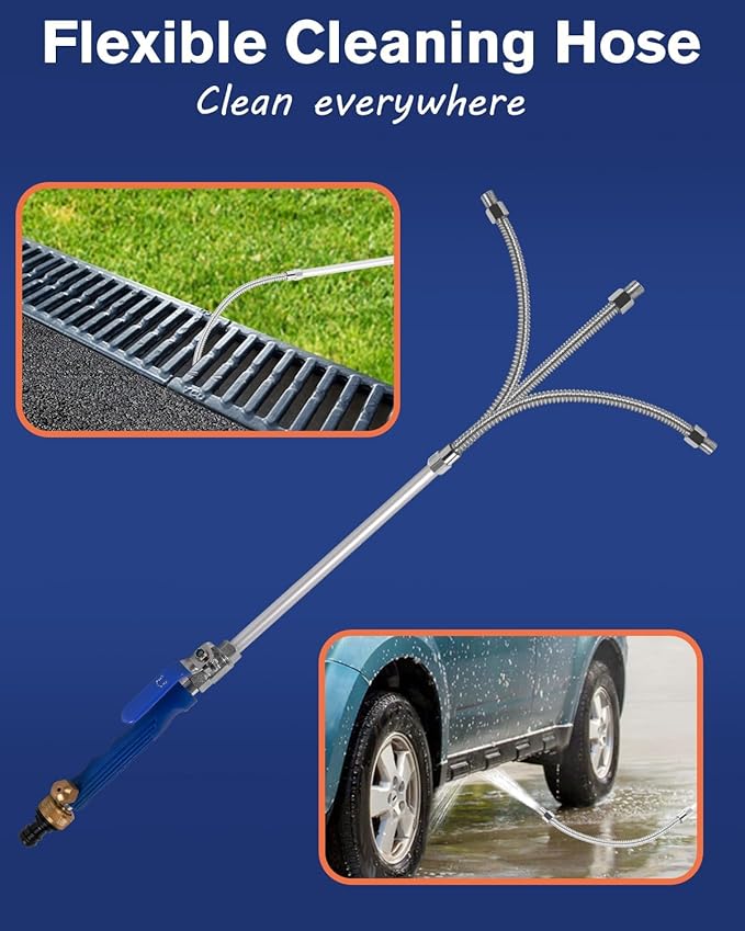 High Pressure Power Washer Wand,Watering Sprayer Cleaning Tool,Upgraded Hydro Jet Water Hose Nozzle with 2 Different Nozzles,Quick Connect FlexibleWand Lance for Gutter Patio Car Pet Window (blue)