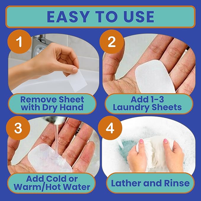 Travel Laundry Detergent Sheets 50 Pack ?€? Compact Travel Detergent for Sink Washing, Lightweight Laundry Detergent Strips for Clothes on Trips, Hotels & Cruises