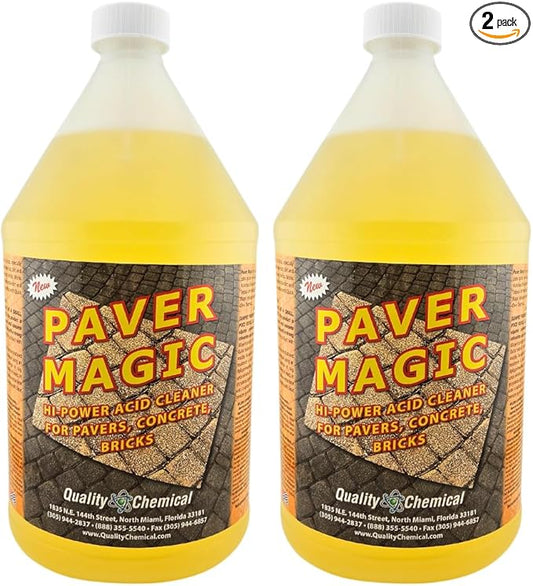 Quality Chemical Paver Magic - High Power Concrete, Brick and Paver Cleaner - Outdoor Stain Remover - 128 oz (Pack of 2)