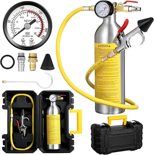 AC Flush Kit Air Conditioner System Flush Canister Kit AC Drain Line Cleaner Tool Air Conditioning Pipeline Cleaning Tool Set with Gauge, Air Fittings and Hose for Car Air Conditioner Pipe