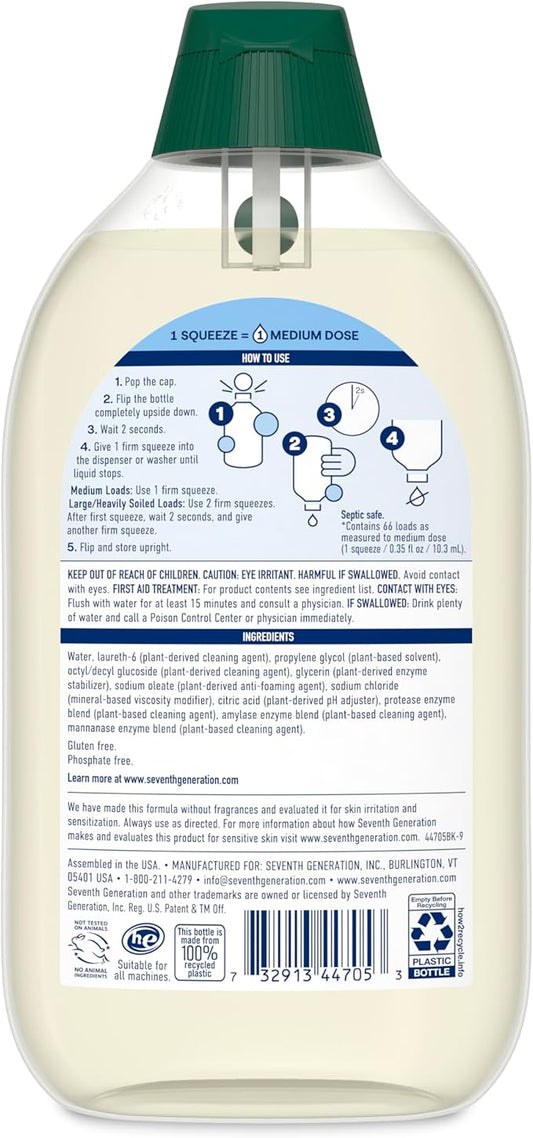 Seventh Generation EasyDose Laundry Detergent, Ultra Concentrated: 66 Loads, Free & Clear Designed for Sensitive Skin, 23.1 Fl Oz