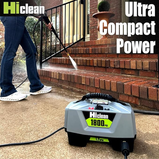 Hiclean Electric Pressure Washer 1800 PSI - Portable Power Washer for Car Detailing, Patios, Fences and Outdoor Cleaning, Compact Design with Foam Cannon, Turbo and Fan Nozzles, ETL Certified