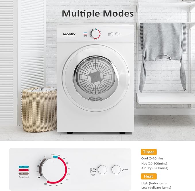 ROVSUN 25LBS Full Automatic Washing Machine and 1.8CuFt Portable Clothes Dryer Set, Compact Laundry Washer and Dryer Combo Set with Stainless Steel Inner Tub, for Apartment, Dorms, Home