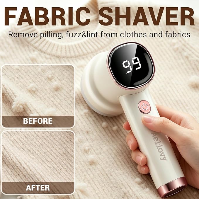 Fabric Shaver, 3 in 1 Lint Remover with Hair Remover Brush & Lint Rollers, Digital Led Display, 3 Speeds with Replaceable Blades, Remove Pilling for Clothes, Furniture, Sweater, Couch, Blanket, Pet - Image 2