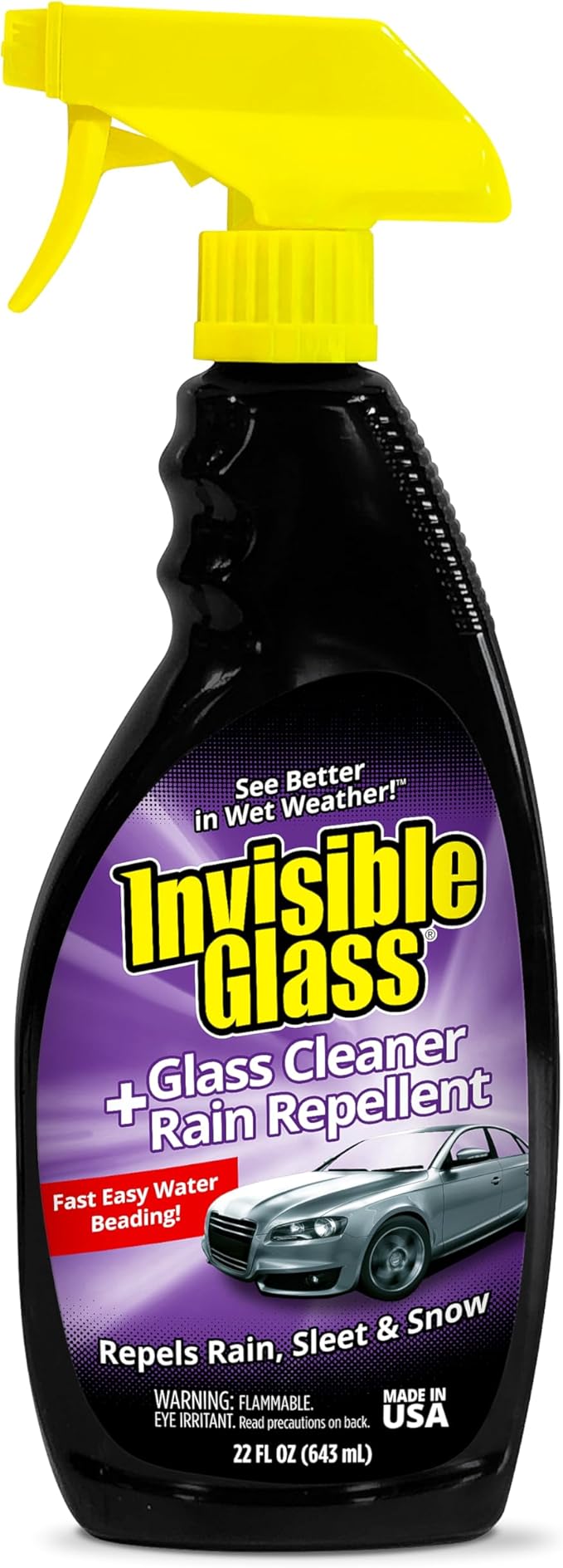 Invisible Glass 92184 Glass Cleaner + Rain Repellent 2-in-1 Windshield and Window Spray, Cleans Auto Glass, Repels Rain, Sleet, Snow, Improves Wet Weather Visibility ?€? 22 fl oz