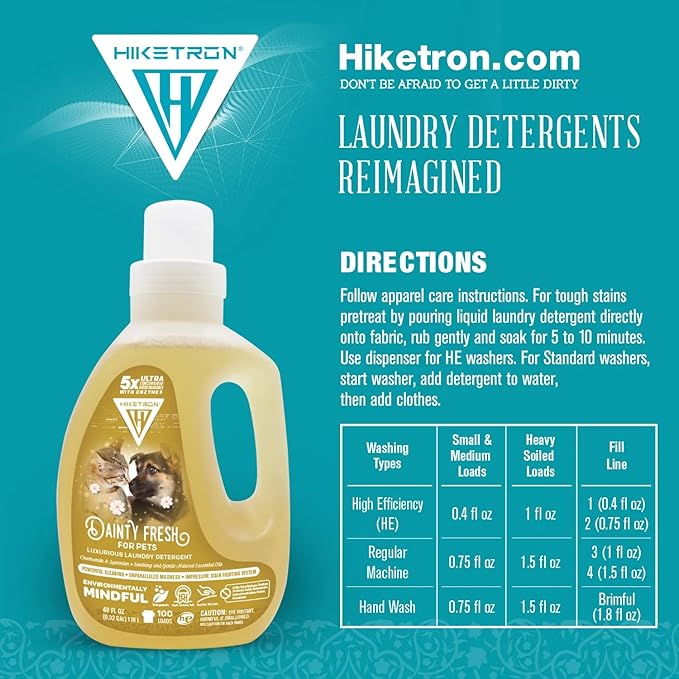 Hiketron Dainty Fresh For Pets Liquid Laundry Detergent, 5x Ultra Concentrated, Tough Stains Remover, Long Lasting Scent (40 Fl Oz, Pack of 1)