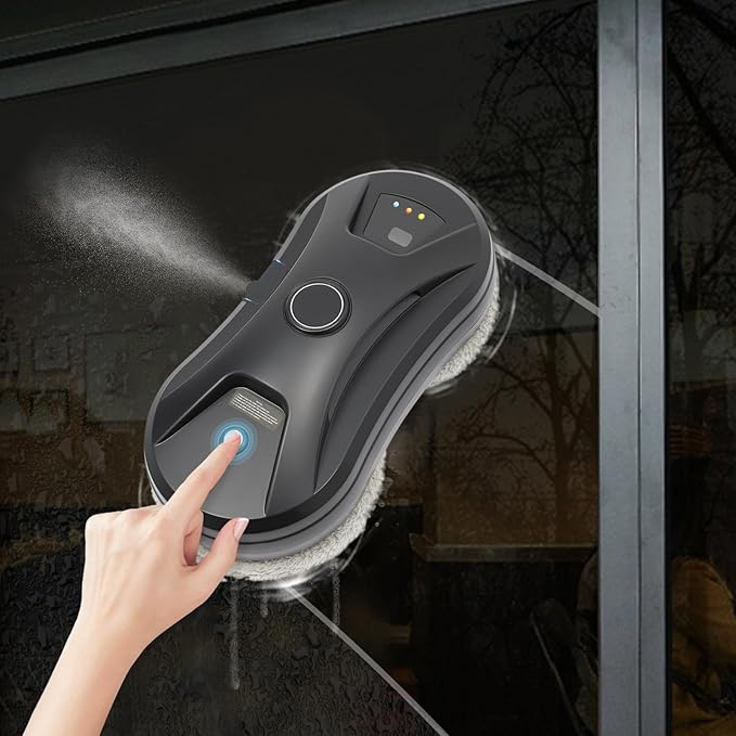 Smart Glass Cleaner Robot - Window Cleaning Machine With Automatic Water Spray, Strong Suction, Remote Control for Windows, Glass Doors, Tiles (Black)