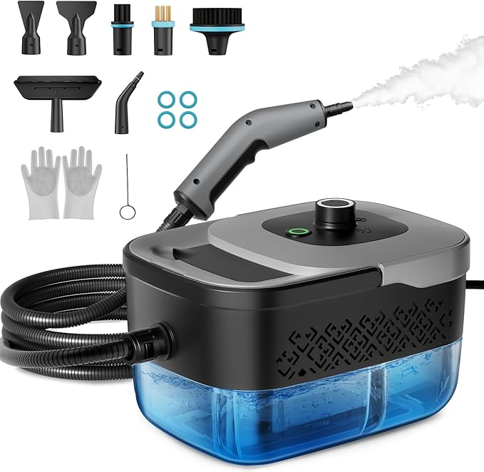 Steam Cleaner, Portable Steam Cleaner for Home with 1800W High Pressure, 15s Heat-Up,1600ML Large Tank, Handheld Steam Cleaner for Cleaning Upholstery, Tile, Car, Bathroom, Grout, Floor (Black)