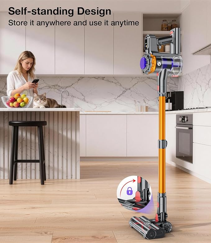 Cordless Vacuum Cleaner, 550W 45KPA 65Mins Vacuum Cleaners for Home, Stick Vacuum with Self-Standing, LED Display & Anti-Tangle Wireless Vacumm, Lightweight Vacuum for Pet Hair Carpet Floor