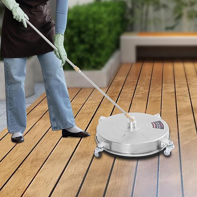 18-inch Driveway Pressure Washer Surface Cleaner, Surface Cleaner with 4 Wheels and 33.9-Inch Long Pole, 5000 PSI 4 GPM Stainless Steel Surface Cleaner for Houses, Driveways, Decks, Patios, Gardens