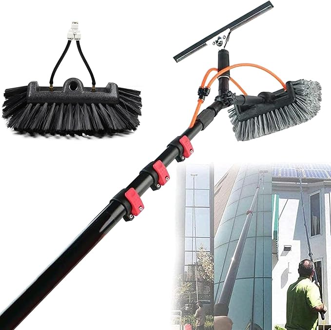 Window Cleaning Wand, Water Feeding Telescopic Brush for Pv Panel Cleaning - 12m/40ft, Roof Cleaning Tool Window Cleaner Kit,35cmbrushhead-9M/30FT