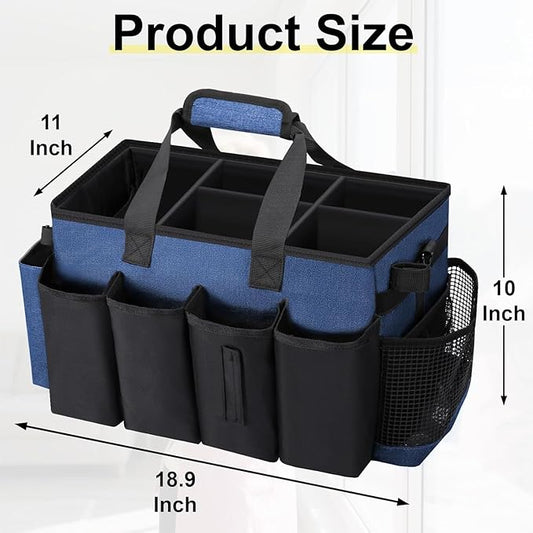 Wearable Large Cleaning Caddy Bag for Housekeeper, Clean Supply Organizer with Adjustable Shoulder, Waist & Handle Straps, Detailing Bag for Kitchen Supplies (Blue)