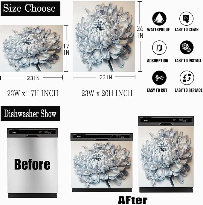 Blooming Flower Dishwasher Magnet Cover Kitchen Dishwasher Sticker, Simplicity Decorative Dishwasher Magnetic Panel Decal 23x26inch