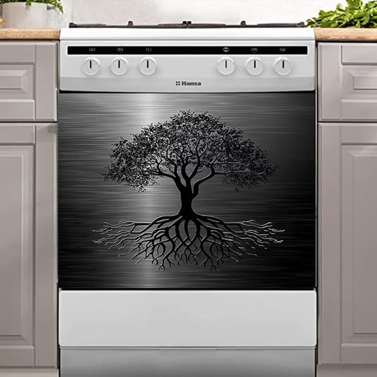 Dishwasher Magnet Cover Black Tree of Life Dishwasher Cover Magnetic Sticker Brushed Stainless Steel Effect Kitchen Appliances Fashion Door Cover Magnet Decor Decal 23" x 17" Magnetic