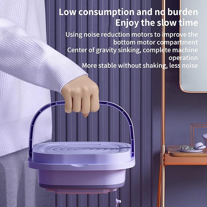 Walbest Mini Portable Washing Machine, 8L Foldable Small Washers Machine for Baby Clothes, Underwear, 2-in-1 Washing Machine & Spin Dry Folding Travel Laundry Tub for Cleaning Sock Small Rags Purple