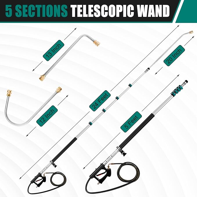 24FT Pressure Washer Extension Wand with Bursh, Power Washer Extension Wand, Gutter Cleaning Tool for Your Patio, Lawn & Garden (24FT Wand with Brush) (24ft Wand with Brush)