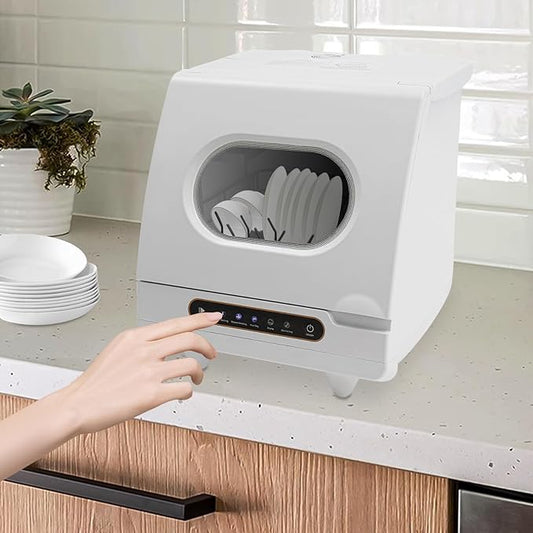 Countertop Dishwasher with 5 Washing Program & 360° Rotating Spray 1200W Dish Washing Machine for Houses, Apartments, Dorms (White)