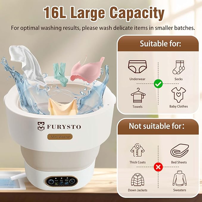 Foldable Portable Washing Machine Upgraded with Spin Basket,16L Mini Laundry Machine,Automatic 3 Cleaning Modes for Underwear/Baby Clothes/Socks,Ideal for Travel,Dorms, Apartments,Hotels,RVs & Camping