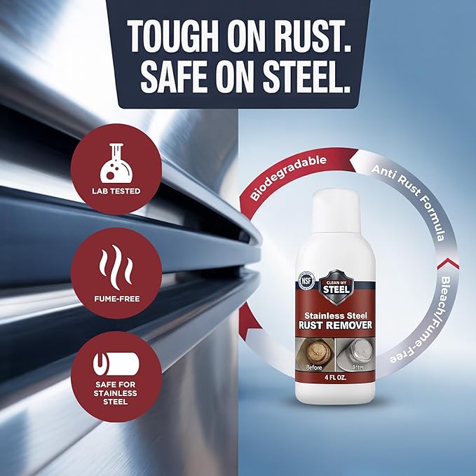 Non-Toxic Stainless Steel Rust Remover & Stain Cleaner - NSF Approved - 4oz