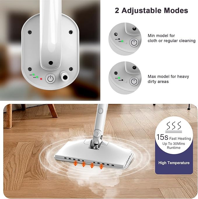 6-in-1 Steam Mop, 1200W Rotated Steam Cleaner for Home, 2 Modes, 400ML Removable Tank, 23FT Power Cord, 2 Pads, Multi-Surface Steamer for Hard Floor, Laminate Floor, Tiles Cleaning (Stone White)