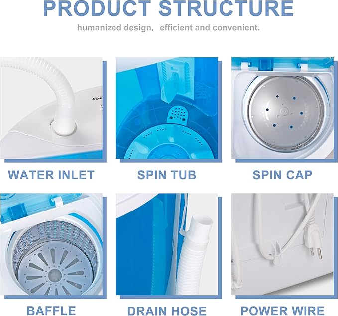 SUPER DEAL Small Portable Washing Machine 9.9lb Mini Compact Washer Twin Tub Laundry Machine Top Load Spinning and Washing Combo 6.57 FT Inlet Gravity Drain Hose