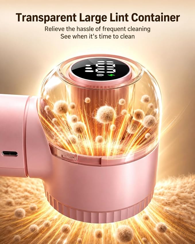 Fabric Shaver,    Rechargeable Lint Remover with Brush, Large Sweater Shaver with Digital Display, 3 Speeds Lint Shaver, 6-Leaf Blades Lint Remover for Clothes, Sofa, Bedding, Pink | Digital Display, 3 Speeds, 6-Leaf Blades, 1200mAh Rechargeabl... - Image 5