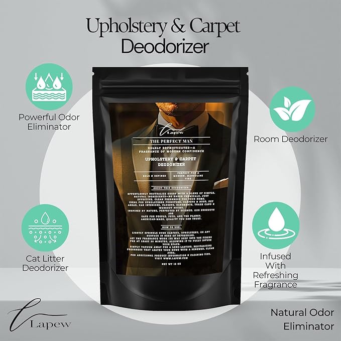 Lapew The Perfect Man Scented Cleaning Bundle | Carpet Deodorizer Powder (16 oz) & Mop Soap Concentrate (36 oz) | Pet-Friendly Odor Eliminator