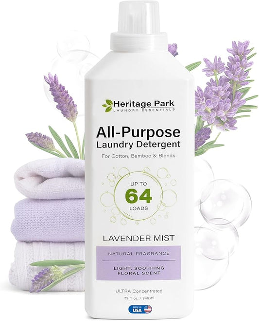 Heritage Park Luxury Laundry Detergent | Dermatologist Tested Plant based Natural & Enzyme Laundry Detergent | Sensitive Skin Friendly - Lavender Mist (32 fl oz)