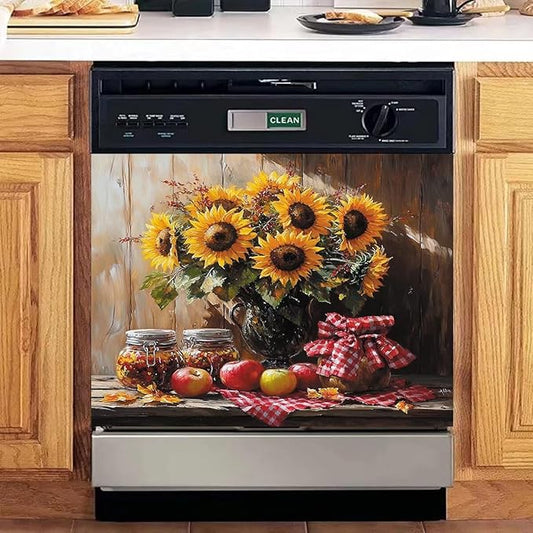 Sunflower Apples Magnet Dishwasher Cover Decorative Farmhouse Kitchen Vintage Dishwasher Covers for The Front Dishwasher Door Magnet 23" x 17" Magnetic