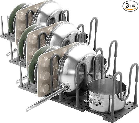 Umbra Peggy Kitchen Drawer Cupboard Organizer Tray - Adjustable Storage System For Food Containers, Cookware, Serveware, Utensils and More, Grey (Pack of 6)