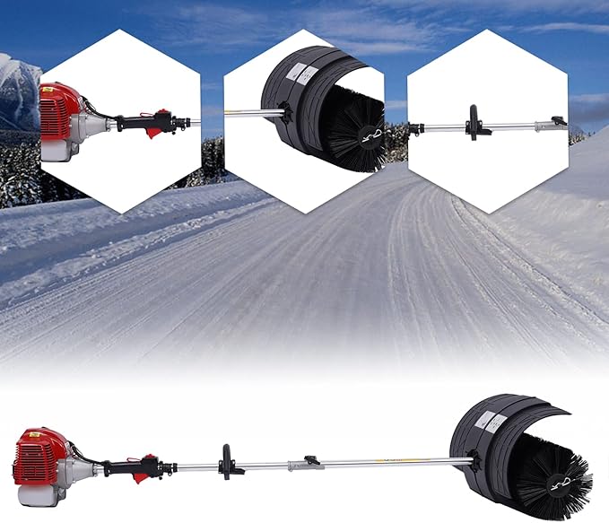 2 Stroke Gas Power Broom Sweeper Handheld Turf Grass Cleaner Driveway Snow Cleaning Machine Tool Walk Behind Tractor 1-Cylinder Air-Cooled(52CC-2.3HP/1700W-Small Packages)