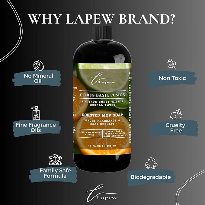 Lapew Citrus Basil Fusion Bundle – Carpet Deodorizer Powder & Scented Mop Soap Set – Odor Eliminator for Pet-Friendly Homes (Lime Basil Mandarin Fragrance)