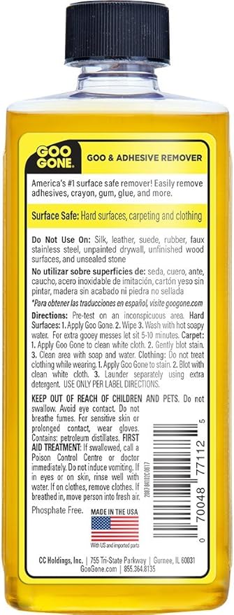 Goo Gone Original Liquid - 12 Pack - 8 Ounce - Surface Safe Adhesive Remover Safely Removes Stickers Labels Decals Residue Tape Chewing Gum Grease Tar Crayon Glue