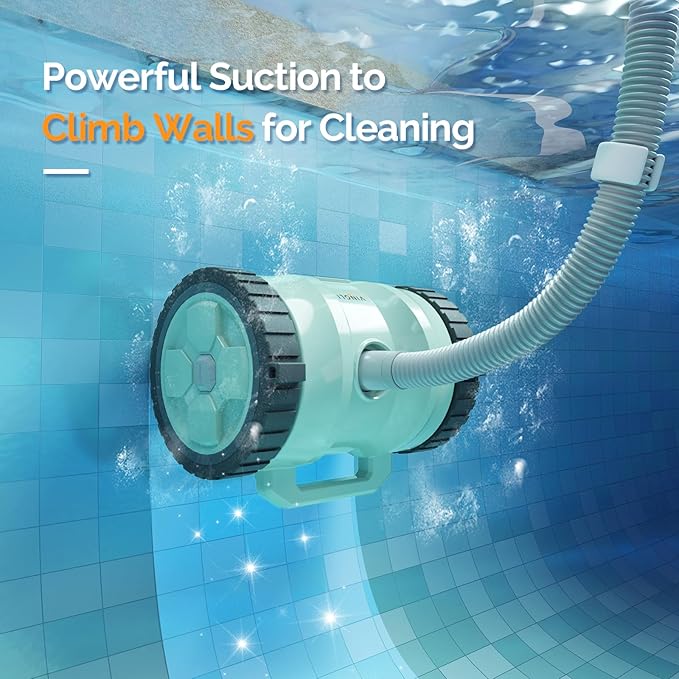 VINGLI Automatic Pool Cleaner for Inground Pools – Suction-Side Pool Vacuum with Powerful Wall-Climbing, 40FT Tangle-Free Hose, Ultra-Quiet Operation – Mint Green & Gray