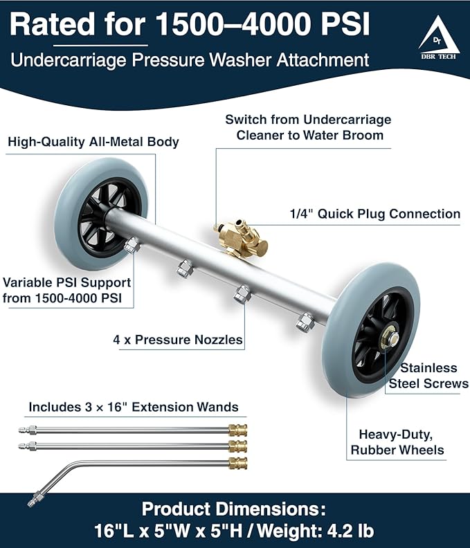 DBR Tech® Undercarriage Pressure Washer Attachment & Water Broom | 1500-4000 PSI