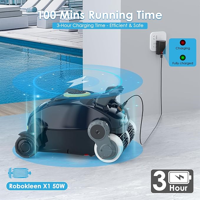 Cordless Robotic Pool Cleaner, Wall Climbing, Lightweight, Extended Battery Life, 8L Large Capacity, Advanced Dual-Motor, X1 Auto Pool Vacuum for Inground & Above Ground Pools Up to 1100 Sq.Ft, Orange