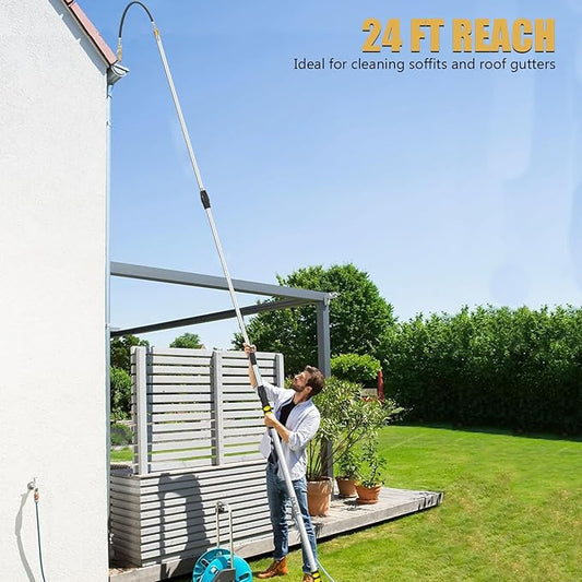 Gutter Cleaning Tools From The Ground, 16ft Telescopic Gutter Cleaner Tools, Rain Gutters Cleaning Tool With Garden Hose Attachment and Bendable Wand