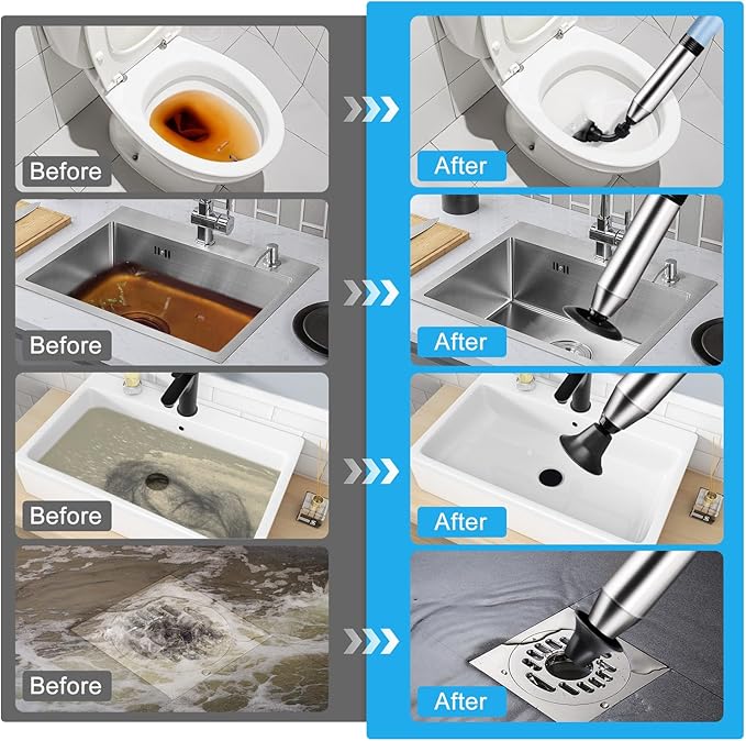 Electric Toilet Plunger - Fast Unclogging Power with High Pressure Air Technology for Clogged Toilets, Sinks, Showers, Bathtubs and Pipes, Heavy Duty Home Drain Unclogger Kit