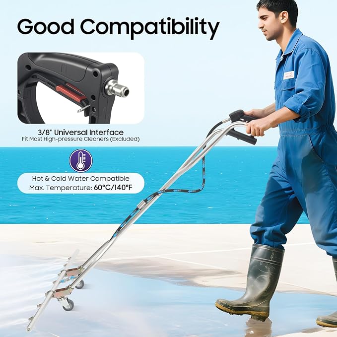 Upgraded Version 39" Professional Power Washer Broom, 7-Hole Water Broom On Wheels 5000psi Stainless Steel Power Washer Broom for Home Commercial