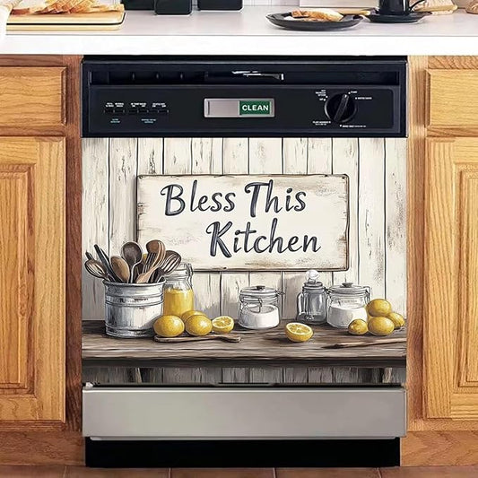 Vintage Spice Jar Tableware Dishwasher Magnet Cover Wooden Desktop Lemon Refrigerator Magnet Door Panels Home Kitchen Appliances Vinyl Stickers 23 W x 17 H