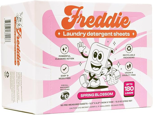 Freddie Laundry Detergent Sheets - Recyclable Packaging - No Mess Strips (Value Box (180 Loads), Spring Blossom)