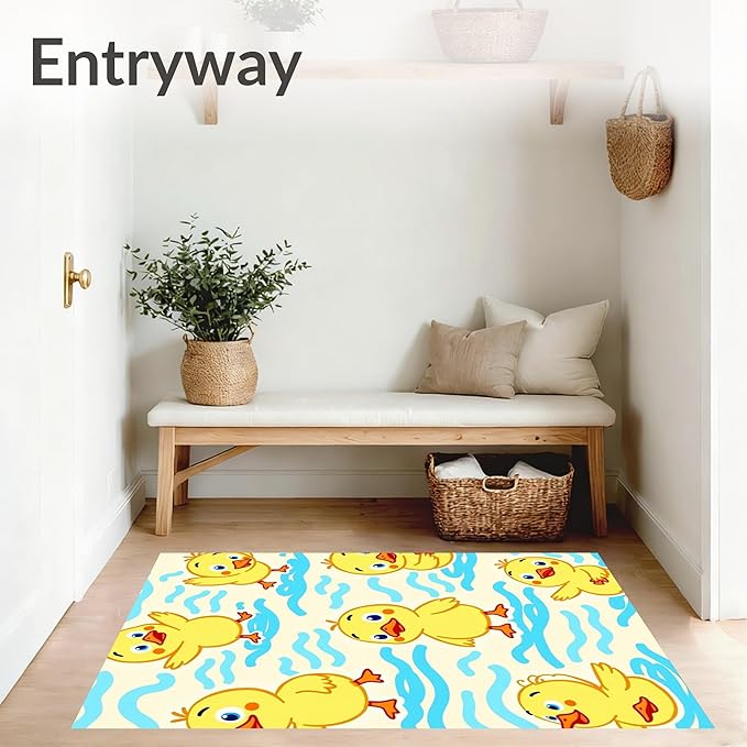 Flatwoven High Traffic Area Rug 8x10, Whimsical Pond Life Cartoon Animal Illustration Hook, Non Slip, Stain Resistant, Washable Area Rugs for Living Room, Bedroom (Yellow, 8x10)