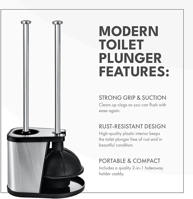 ToiletTree Products Modern Deluxe Freestanding Toilet Brush and Plunger Combo (Black - 7.5" x 9" x 20.5")