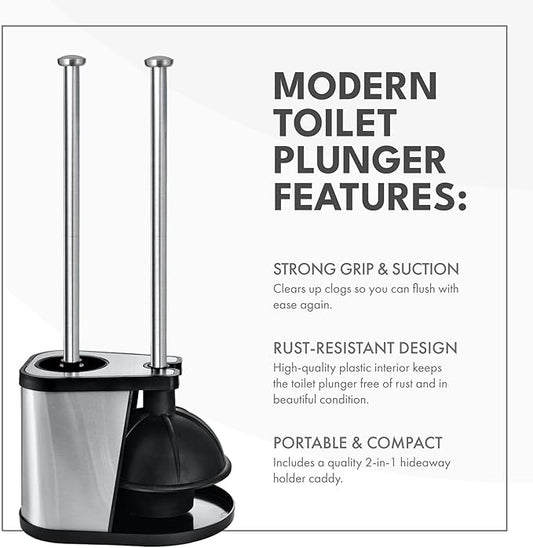 ToiletTree Products Modern Deluxe Freestanding Toilet Brush and Plunger Combo (Black - 7.5" x 9" x 20.5")