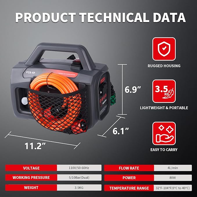 HVAC Pressure Washer, Portable Coil Claening Sprayer with 5 Quick Connect Nozzles, Fin Cleaner Set, Extension Tube for Air Conditioner, Cars,Fences, Driveways, Patios, Home Cleaning